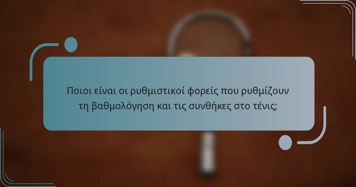 Ποιοι είναι οι ρυθμιστικοί φορείς που ρυθμίζουν τη βαθμολόγηση και τις συνθήκες στο τένις;